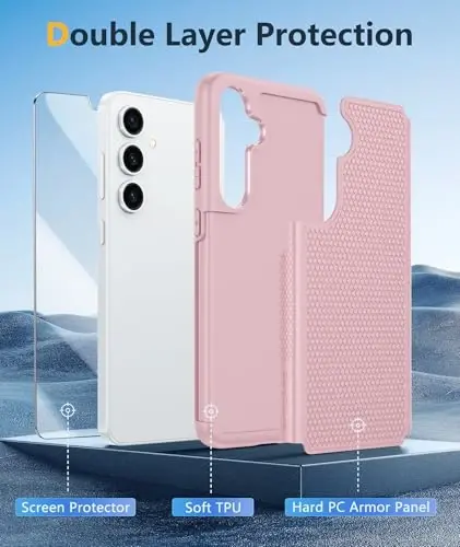 FNTCASE for Samsung Galaxy S25 Case: Dual Layer Heavy Duty Cell Phone Protective Cover Shockproof Rugged with Non-Slip Textured - Military Drop Protection Bumper Tough - 2025, 6.2 inch (Sakura Pink) - 3