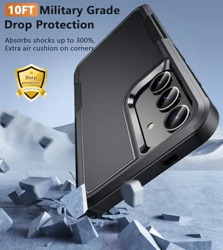 FNTCASE for Samsung Galaxy S25 Case: Dual Layer Heavy Duty Phone Protective Cover Shockproof Rugged with Non-Slip Textured - Military Drop Protection Bumper Tough - 2025, 6.2 inch Matte Black - 4