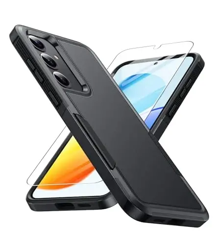 FNTCASE for Samsung Galaxy S25 Case: Dual Layer Heavy Duty Phone Protective Cover Shockproof Rugged with Non-Slip Textured - Military Drop Protection Bumper Tough - 2025, 6.2 inch Matte Black - 1