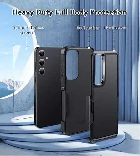 FNTCASE for Samsung Galaxy S25 Case: Dual Layer Heavy Duty Phone Protective Cover Shockproof Rugged with Non-Slip Textured - Military Drop Protection Bumper Tough - 2025, 6.2 inch Matte Black - 3