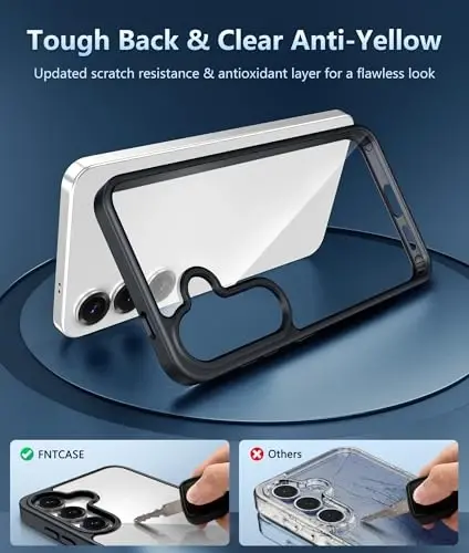 FNTCASE for Samsung Galaxy S25 Case: for Galaxy S24 Case Military Grade Drop Protection Anti Yellowing Cell Phone Cover - Rugged Shockproof Protective Bumper Transparent Cases(Black) - 5