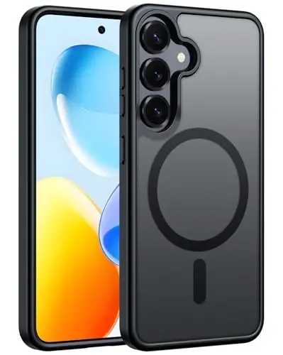 FNTCASE for Samsung Galaxy S25 Case: for Galaxy S24 Cases Magnetic Military Grade Drop Protection Translucent Cell Phone Cover - Slim Durable Shockproof Protective Bumper Cases- 6.2 inches (Black) 