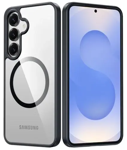 FNTCASE for Samsung Galaxy S25 Case: for Galaxy S24 Clear Magnetic Military Grade Drop Protection Shockproof Anti Yellowing Cell Phone Cover - Slim Rugged Protective Bumper Transparent Cases(Black) - 1