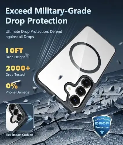 FNTCASE for Samsung Galaxy S25 Case: for Galaxy S24 Clear Magnetic Military Grade Drop Protection Shockproof Anti Yellowing Cell Phone Cover - Slim Rugged Protective Bumper Transparent Cases(Black) - 4