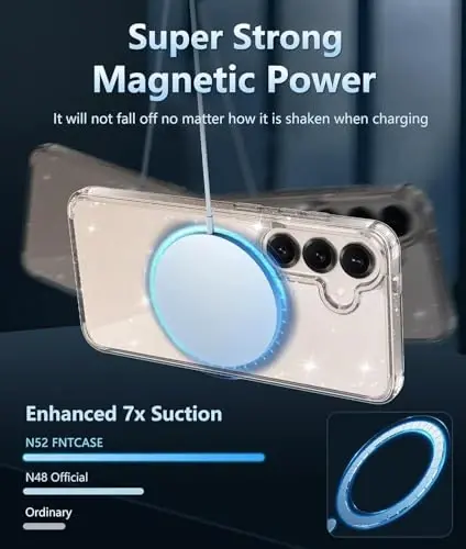 FNTCASE for Samsung Galaxy S25 Case: for Galaxy S24 Clear Magnetic Military Grade Drop Protection Shockproof Anti Yellowing Cell Phone Cover - Slim Rugged Protective Bumper Transparent Cases(Glitter) - 6