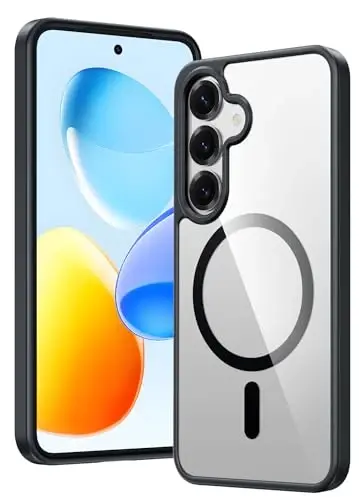 FNTCASE for Samsung Galaxy S25 Case: for S24 Clear Magnetic Military Grade Drop Protection Anti Yellowing Cell Phone Cover - Rugged Shockproof Protective Bumper Transparent Cases(Black) - 1