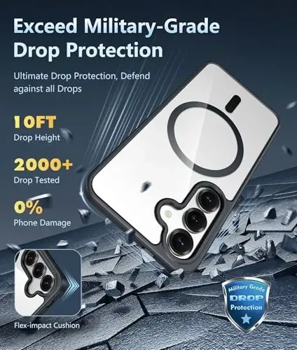 FNTCASE for Samsung Galaxy S25 Case: for S24 Clear Magnetic Military Grade Drop Protection Anti Yellowing Cell Phone Cover - Rugged Shockproof Protective Bumper Transparent Cases(Black) - 4