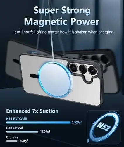 FNTCASE for Samsung Galaxy S25 Case: for S24 Clear Magnetic Military Grade Drop Protection Anti Yellowing Cell Phone Cover - Rugged Shockproof Protective Bumper Transparent Cases(Black) - 3