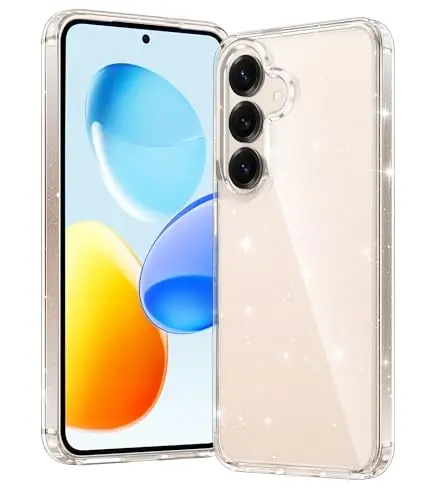 FNTCASE for Samsung Galaxy S25 Case: Military Grade Drop Protection Anti Yellowing Cell Phone Cover - Rugged Shockproof Protective Bumper Transparent Cases(Glitter) - FNTCASE