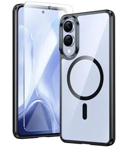 FNTCASE for Samsung Galaxy S25-Edge Case: Clear Magnetic Military Grade Drop Protection Anti Yellowing Cell Phone Cover - Rugged Shockproof Protective Bumper Transparent Phonecase - 1