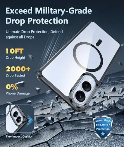 FNTCASE for Samsung Galaxy S25-Edge Case: Clear Magnetic Military Grade Drop Protection Anti Yellowing Cell Phone Cover - Rugged Shockproof Protective Bumper Transparent Phonecase - 4