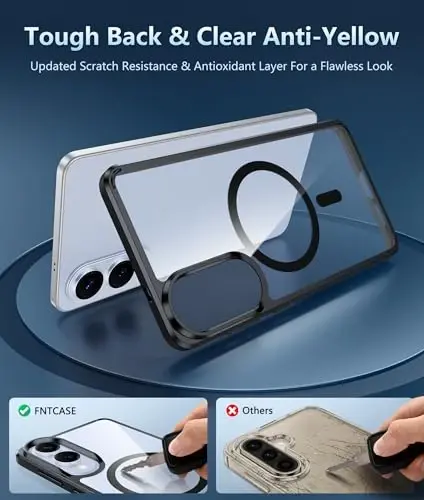 FNTCASE for Samsung Galaxy S25-Edge Case: Clear Magnetic Military Grade Drop Protection Anti Yellowing Cell Phone Cover - Rugged Shockproof Protective Bumper Transparent Phonecase - 5