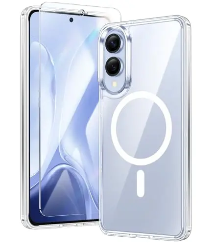 FNTCASE for Samsung Galaxy S25-Edge Case: Clear Magnetic Military Grade Drop Protection Anti Yellowing Cell Phone Cover - Rugged Shockproof Protective Bumper Transparent Phonecase - FNTCASE