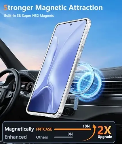 FNTCASE for Samsung Galaxy S25-Edge Case: Clear Magnetic Military Grade Drop Protection Anti Yellowing Cell Phone Cover - Rugged Shockproof Protective Bumper Transparent Phonecase - 3