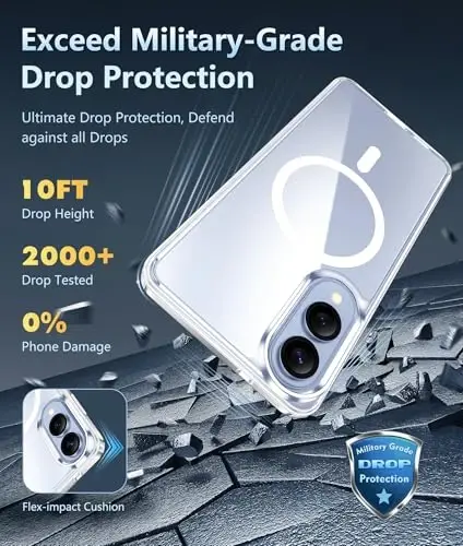 FNTCASE for Samsung Galaxy S25-Edge Case: Clear Magnetic Military Grade Drop Protection Anti Yellowing Cell Phone Cover - Rugged Shockproof Protective Bumper Transparent Phonecase - 4