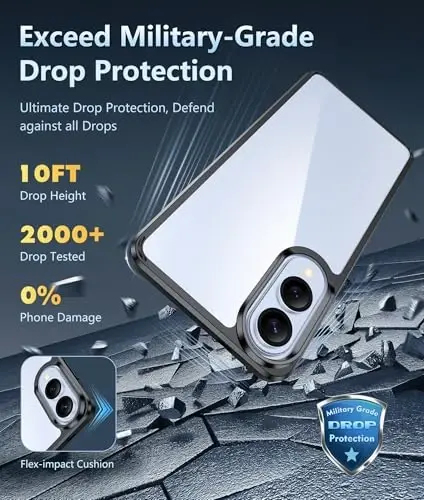 FNTCASE for Samsung Galaxy S25-Edge Case: Clear Military Grade Drop Protection Anti Yellowing Cell Phone Cover - Rugged Shockproof Protective Bumper Transparent Phonecase - 3