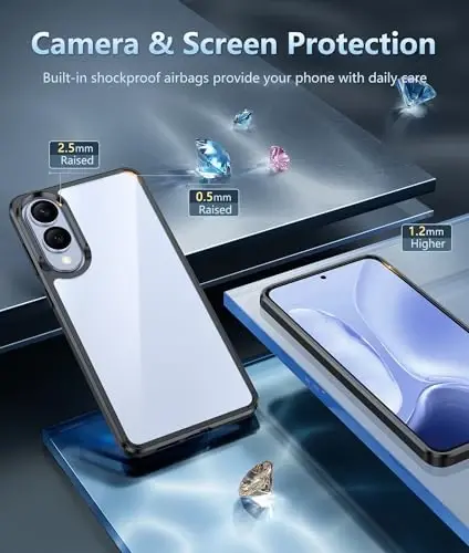 FNTCASE for Samsung Galaxy S25-Edge Case: Clear Military Grade Drop Protection Anti Yellowing Cell Phone Cover - Rugged Shockproof Protective Bumper Transparent Phonecase - 5