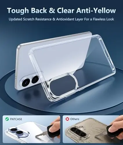 FNTCASE for Samsung Galaxy S25-Edge Case: Clear Military Grade Drop Protection Anti Yellowing Cell Phone Cover - Rugged Shockproof Protective Bumper Transparent Phonecase - 4
