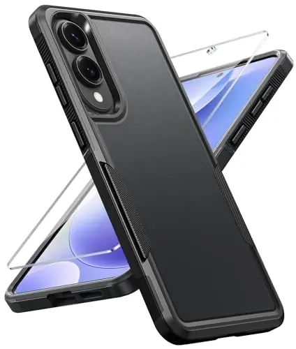 FNTCASE for Samsung Galaxy S25-Edge Case: Dual Layer Shockproof Protective Cell Phone Cover | Military Grade Drop Proof Protection | Hybrid Matte Textured Rugged Hard Phonecase,6.7inch(Black) - 1