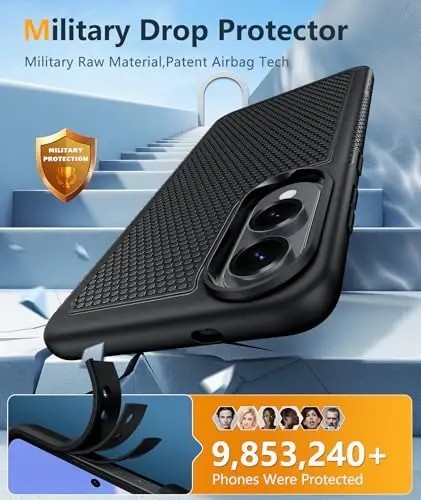 FNTCASE for Samsung Galaxy S25-Edge Case: Lightweight Cell Phone Cover Military Grade Drop Protection with Non Slip Textured Back | Rugged Shockproof Protective Bumper Cases(Black) - 1