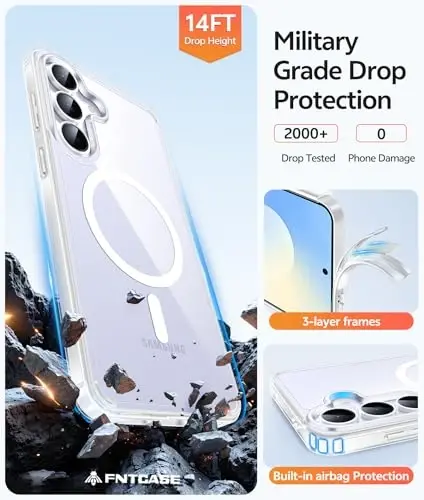 FNTCASE for Samsung Galaxy S25 FE Case: [Fit for Magsafe] [Screen Protector] Anti Yellowing Transparent Clear Military Grade - Shockproof Protective Phone Cover for Samsung S25Fe (Clear-6.7 inch) - 1
