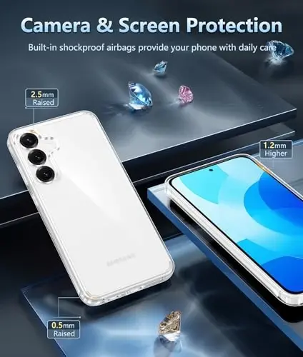 FNTCASE for Samsung Galaxy S25-FE Case: for Samsung Galaxy S25 FE Clear Military Grade Drop Protection Anti Yellowing Cell Phone Cover - Rugged Shockproof Protective Bumper Transparent Phonecase - 5