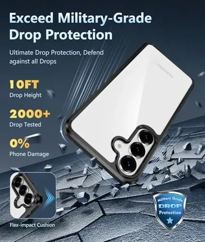 FNTCASE for Samsung Galaxy S25-FE Case: for Samsung Galaxy S25 FE Clear Military Grade Drop Protection Anti Yellowing Cell Phone Cover - Rugged Shockproof Protective Bumper Transparent Phonecase - 3