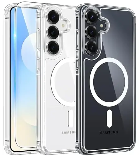 FNTCASE for Samsung Galaxy S25-FE Case: Magnetic Clear Military Grade Drop Protection Anti Yellowing Cell Phone Cover - Rugged Shockproof Protective Bumper Transparent Phonecase - 1