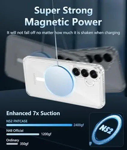 FNTCASE for Samsung Galaxy S25-FE Case: Magnetic Clear Military Grade Drop Protection Anti Yellowing Cell Phone Cover - Rugged Shockproof Protective Bumper Transparent Phonecase - 3