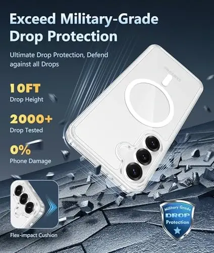FNTCASE for Samsung Galaxy S25-FE Case: Magnetic Clear Military Grade Drop Protection Anti Yellowing Cell Phone Cover - Rugged Shockproof Protective Bumper Transparent Phonecase - 4