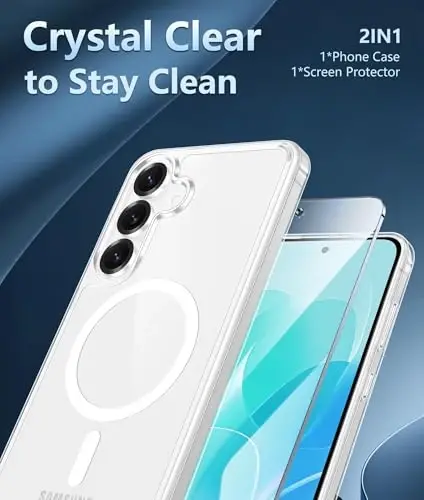 FNTCASE for Samsung Galaxy S25-FE Case: Magnetic Clear Military Grade Drop Protection Anti Yellowing Cell Phone Cover - Rugged Shockproof Protective Bumper Transparent Phonecase - 6