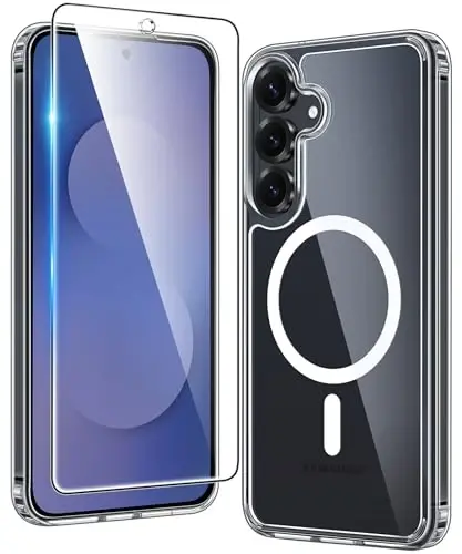 FNTCASE for Samsung Galaxy S25-FE Case: Magnetic Clear Military Grade Drop Protection Anti Yellowing Cell Phone Cover - Rugged Shockproof Protective Bumper Transparent Phonecase 