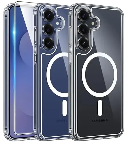 FNTCASE for Samsung Galaxy S25-FE Case: Magnetic Clear Military Grade Drop Protection Anti Yellowing Cell Phone Cover - Rugged Shockproof Protective Bumper Transparent Phonecase 