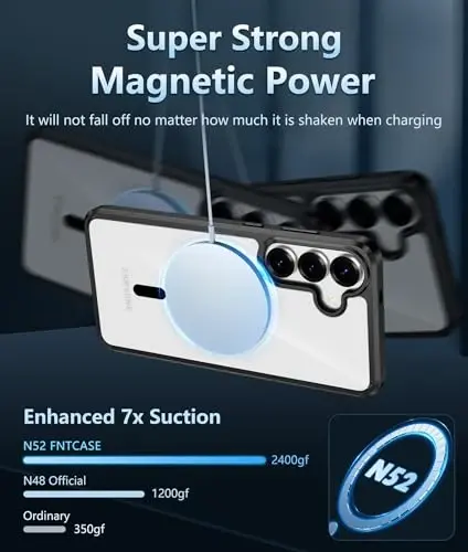 FNTCASE for Samsung Galaxy S25-FE Case: Magnetic Clear Military Grade Drop Protection Anti Yellowing Cell Phone Cover - Rugged Shockproof Protective Bumper Transparent Phonecase(Black) - 3