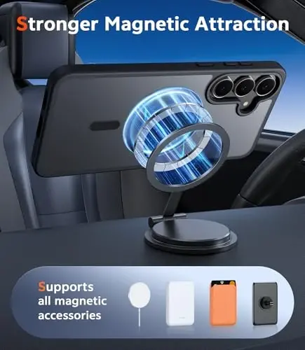 FNTCASE for Samsung Galaxy S25-FE Case: Magnetic Matte Phone Cases with Screen Protector Drop Proof Compatible with Magsafe Slim Rugged Shockproof Protective Translucent Cell Cover (C-Frosted Black) - 4