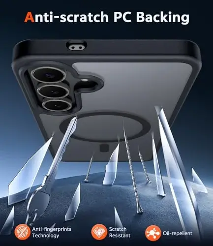 FNTCASE for Samsung Galaxy S25-FE Case: Magnetic Matte Phone Cases with Screen Protector Drop Proof Compatible with Magsafe Slim Rugged Shockproof Protective Translucent Cell Cover (C-Frosted Black) - 6