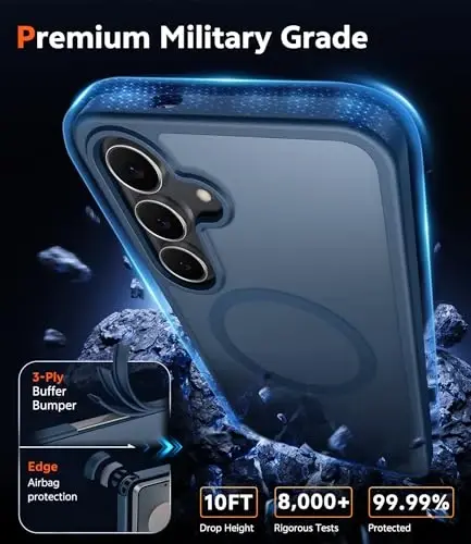 FNTCASE for Samsung Galaxy S25-FE Case: Magnetic Matte Phone Cases with Screen Protector Drop Proof Compatible with Magsafe Slim Rugged Shockproof Protective Translucent Cell Cover (C-Frosted Blue) - 6