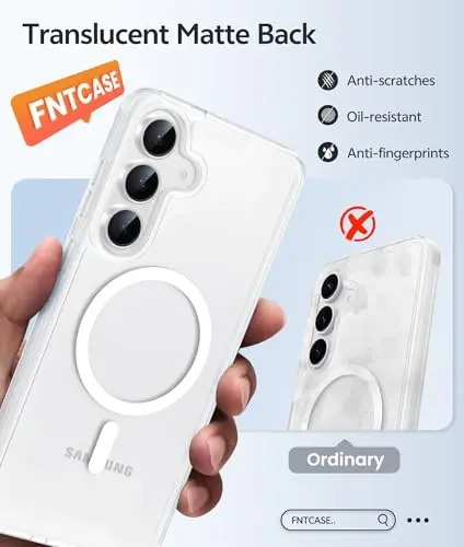 FNTCASE for Samsung Galaxy S25 FE Case: Magnetic Translucent Matte Military Grade Drop Proof Protection Cell Phone Cover - Slim Rugged Durable Shockproof Protective S25Fe Cases (White-6.7 inch) 