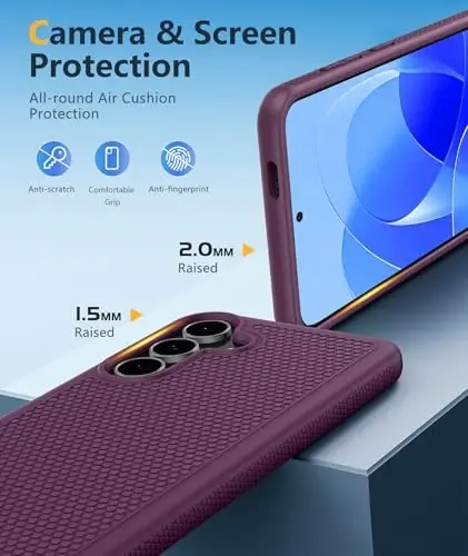 FNTCASE for Samsung Galaxy S25-FE Case: Shockproof Protective Lightweight Duty Rugged Cell Phone Cover with Non Slip Textured Back | Military Grade Drop Protection Bumper Tough (Burgundy) 