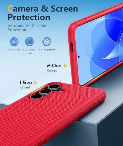 FNTCASE for Samsung Galaxy S25-FE Case: Shockproof Protective Lightweight Duty Rugged Cell Phone Cover with Non Slip Textured Back | Military Grade Drop Protection Bumper Tough (Red) - 6