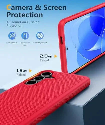 FNTCASE for Samsung Galaxy S25-FE Case: Shockproof Protective Lightweight Duty Rugged Cell Phone Cover with Non Slip Textured Back | Military Grade Drop Protection Bumper Tough (Red) 