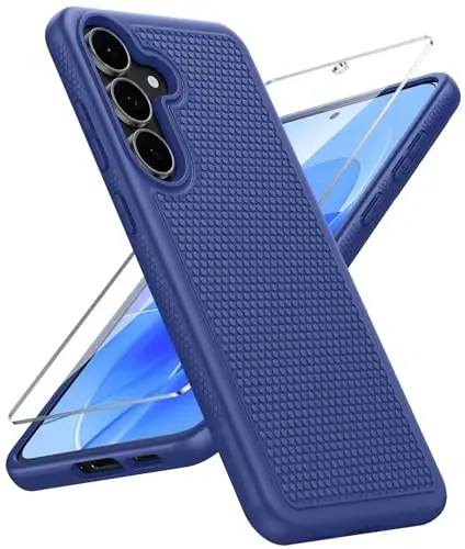 FNTCASE for Samsung Galaxy S25 FE Case: Shockproof Protective Lightweight with Screen Protector Duty Rugged Cell Phone Cover Non Slip, Military Grade Drop Protection for S25FE(Navy Blue) - FNTCASE
