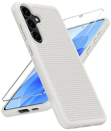 FNTCASE for Samsung Galaxy S25 FE Case: Shockproof Protective Lightweight with Screen Protector Duty Rugged Cell Phone Cover Non Slip, Military Grade Drop Protection for S25FE(White) 