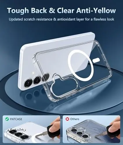 FNTCASE for Samsung Galaxy S25-Plus Case: Clear Magnetic Military Grade Drop Protection Shockproof Anti Yellowing Cell Phone Cover - Slim Rugged Protective Bumper Transparent Cases(Clear) - 3