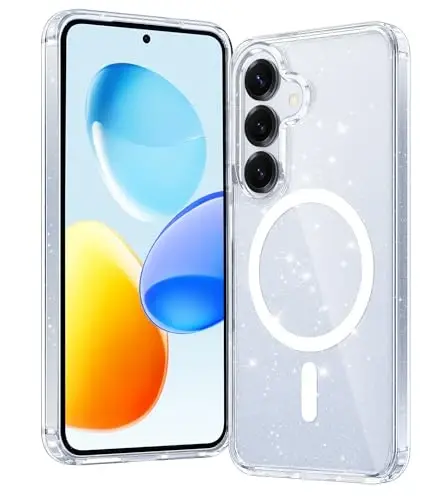 FNTCASE for Samsung Galaxy S25-Plus Case: Clear Magnetic Military Grade Drop Protection Shockproof Anti Yellowing Cell Phone Cover - Slim Rugged Protective Bumper Transparent Cases(Glitter Magnetic) - 1