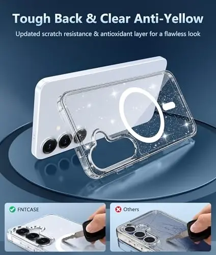 FNTCASE for Samsung Galaxy S25-Plus Case: Clear Magnetic Military Grade Drop Protection Shockproof Anti Yellowing Cell Phone Cover - Slim Rugged Protective Bumper Transparent Cases(Glitter Magnetic) - 2