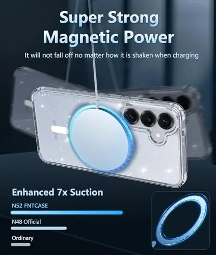 FNTCASE for Samsung Galaxy S25-Plus Case: Clear Magnetic Military Grade Drop Protection Shockproof Anti Yellowing Cell Phone Cover - Slim Rugged Protective Bumper Transparent Cases(Glitter Magnetic) - 3