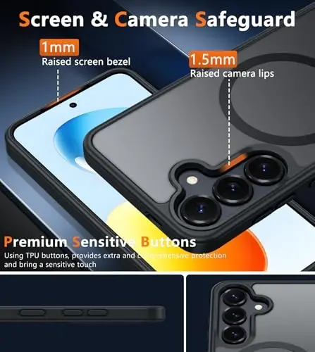FNTCASE for Samsung Galaxy S25 Plus Case: Translucent Compatible with MagSafe | Translucent Matte Magnetic Back, 14FT Military Grade Drop Protection, Shockproof Protective Phone Cover, Black 