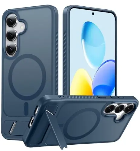 FNTCASE for Samsung Galaxy S25-Plus Case: [Magnetic Stand] [Compatible with Magsafe] Translucent Matte Military Grade Shockproof Drop Rugged Protective Phone Cover, Blue - 1