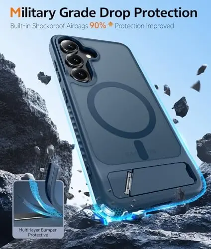FNTCASE for Samsung Galaxy S25-Plus Case: [Magnetic Stand] [Compatible with Magsafe] Translucent Matte Military Grade Shockproof Drop Rugged Protective Phone Cover, Blue - 5